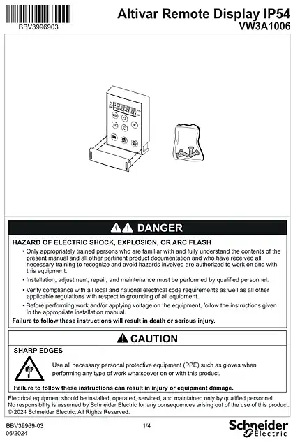 schneider施耐德Instruction sheet - Remote display IP54 - VW3A1006